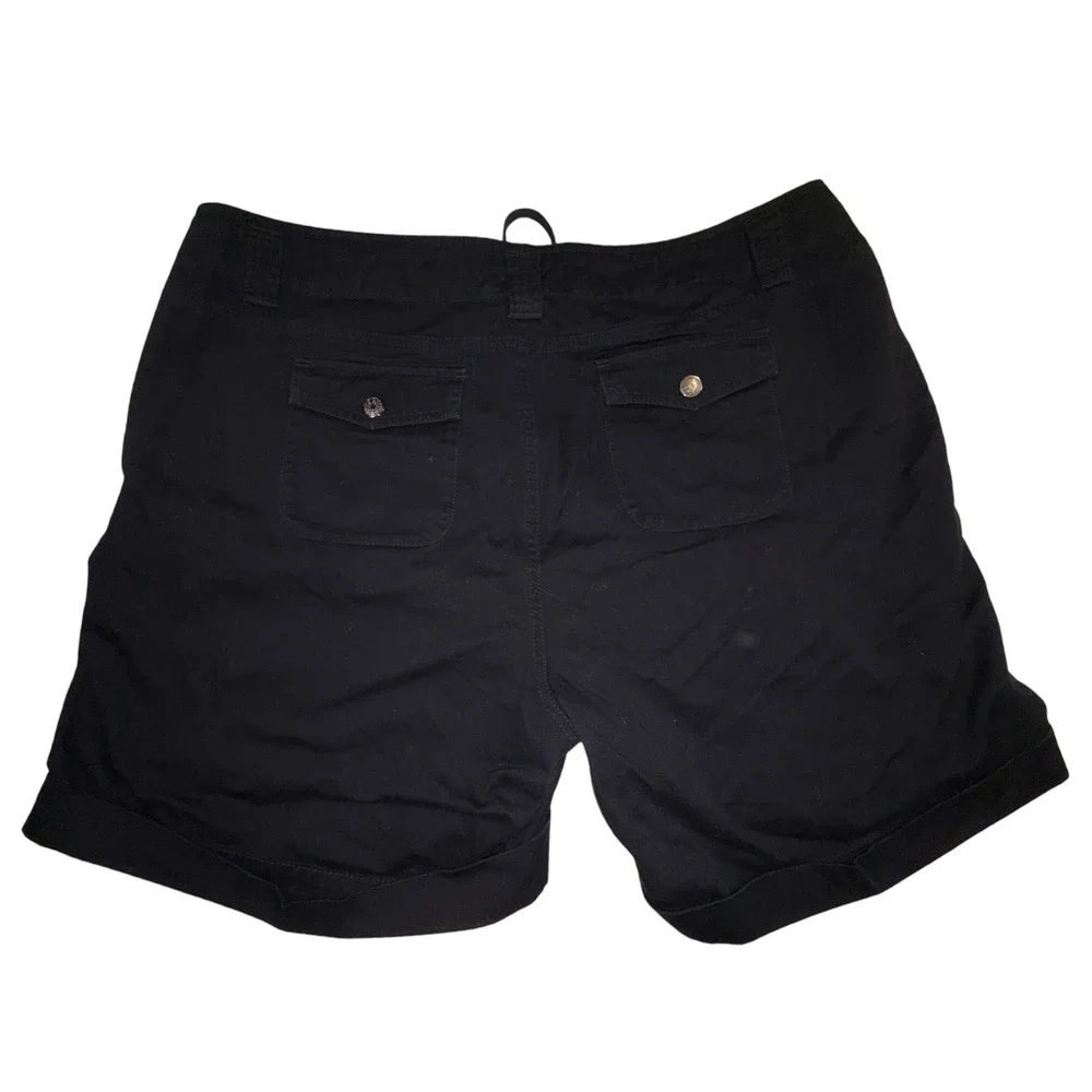 Venezia Shorts 22 Black Cotton Cargo Utility‎ Cuffed Drawstring Plus Size